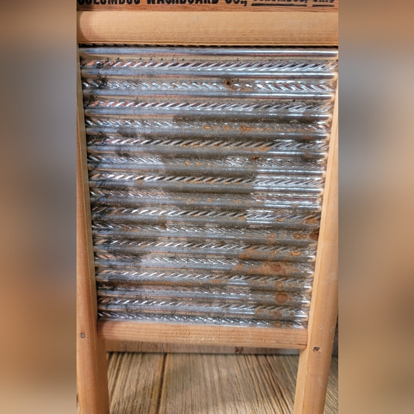 Primitive ANTIQUE Vintage DUBL HANDI Wood & Tin WOODEN WASHBOARD / COLUMBUS OHIO - Picture 4 of 6